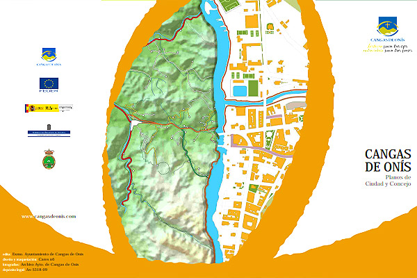 Plano de la ciudad y de los puntos de interés de Cangas de Onís y su concejo